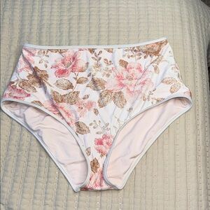 Aerie High-Waisted Floral Bikini Bottoms – Size Large 🌸🤍 Full Coverage